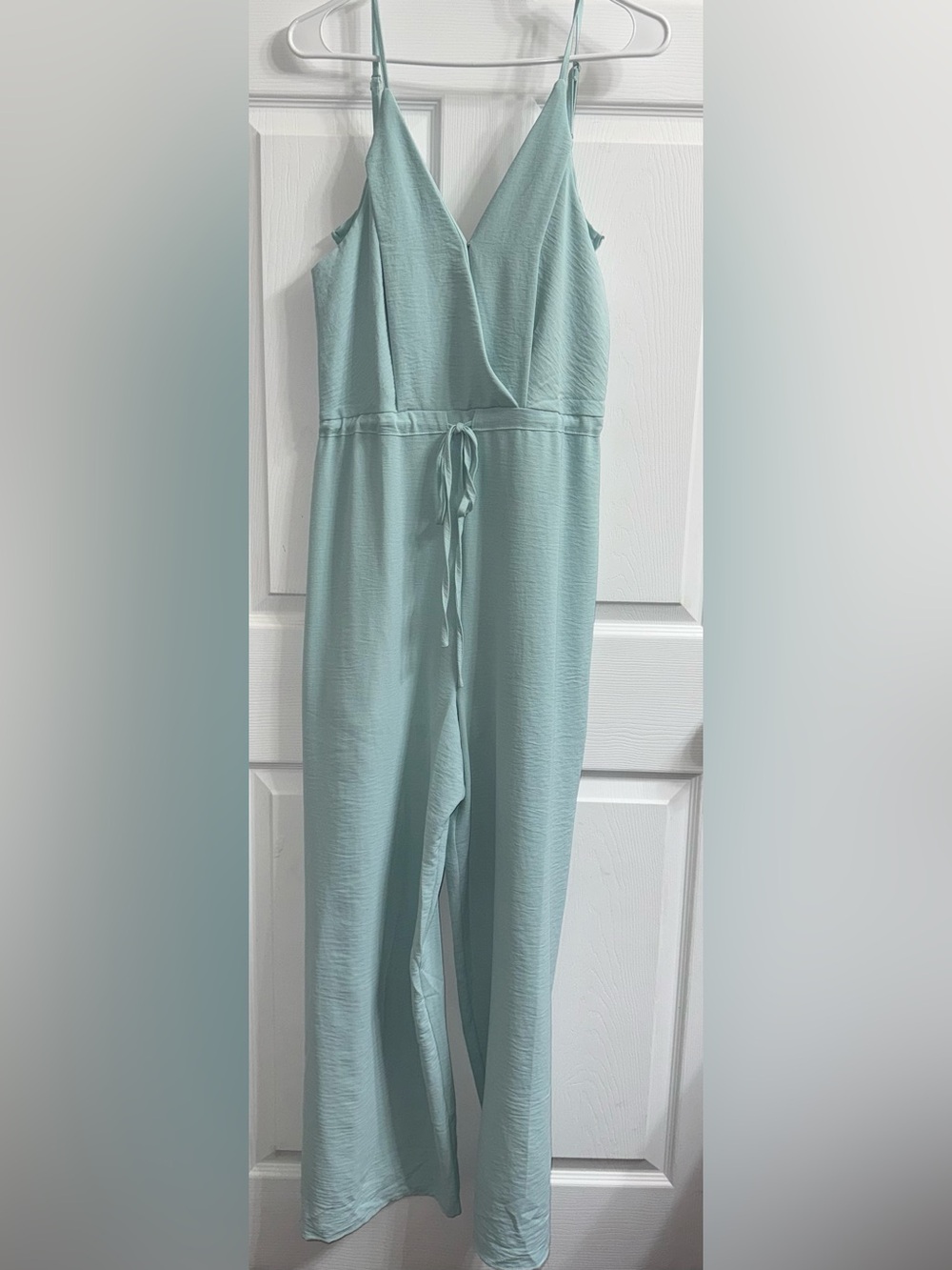 She sky size large Sleeveless V-Neck Jumpsuit in Light Aqua